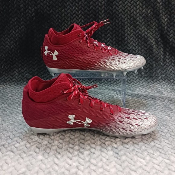 Under Armour Other - Under Armour UA Spotlight 4 MC Men Football Cleats Silver Red Size‎ 12